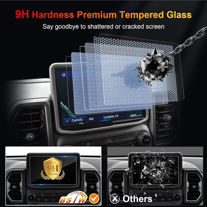 BSTW Bronco Screen Protector 8 In for 2021-2024 Ford Bronco/Bronco Sport Base/Big Bend/Outer Banks/Badlands SYNC 3 8-In Touchscreen Anti-Scratch Tempered Glass Protective Film (Bronco Sport 8-In HD) - Image 4